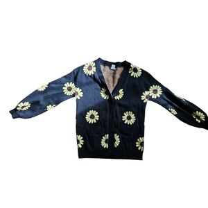 Forever 21 Girls Black Sunflower Print Cardigan Sweater Casual Knitwear